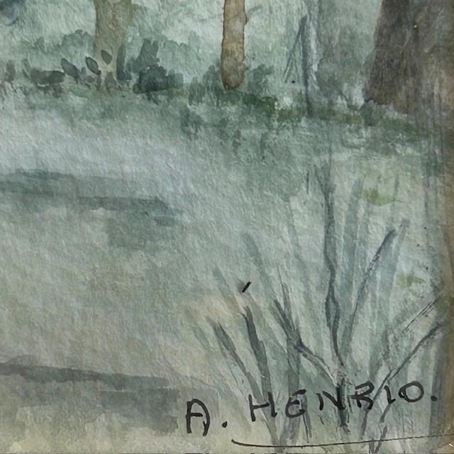 Tableau representant une chapelle à L' Aquarelle Signé A Henrio