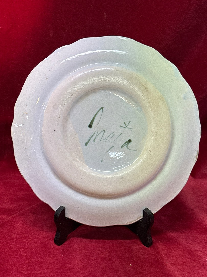 Assiette plate en céramique motif oiseau et fleurs