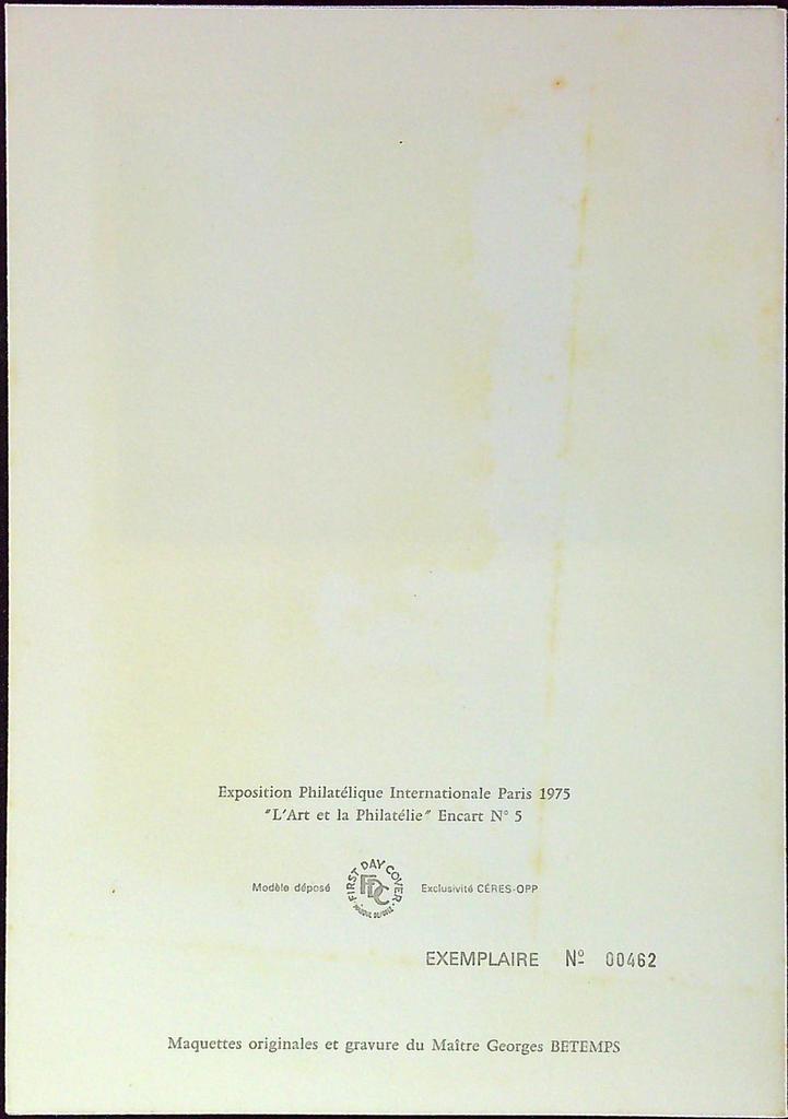 L'art Philatélie Paris 1975 Enveloppe Dépliant Timbre 1er jour Encart Fdc Yvert et Tellier