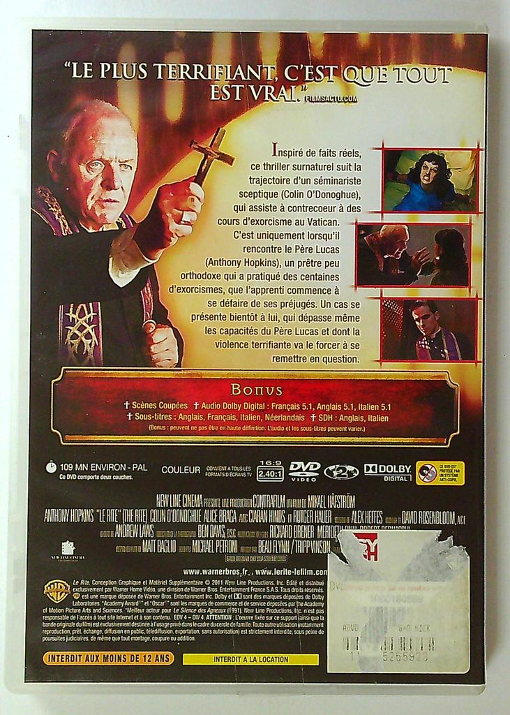 Dvd Le Rite - Anthony Hopkins - Thriller Surnaturel