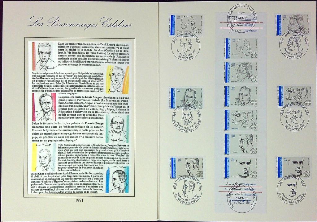 Poètes Français Du Xxe Siècle Enveloppe Dépliant Timbre 1er jour Encart Fdc Yvert et Tellier