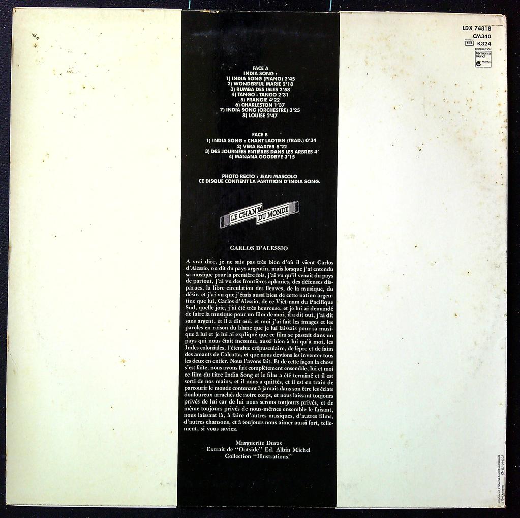 Disque Vinyle – Carlos D'alessio – Musique – India Song