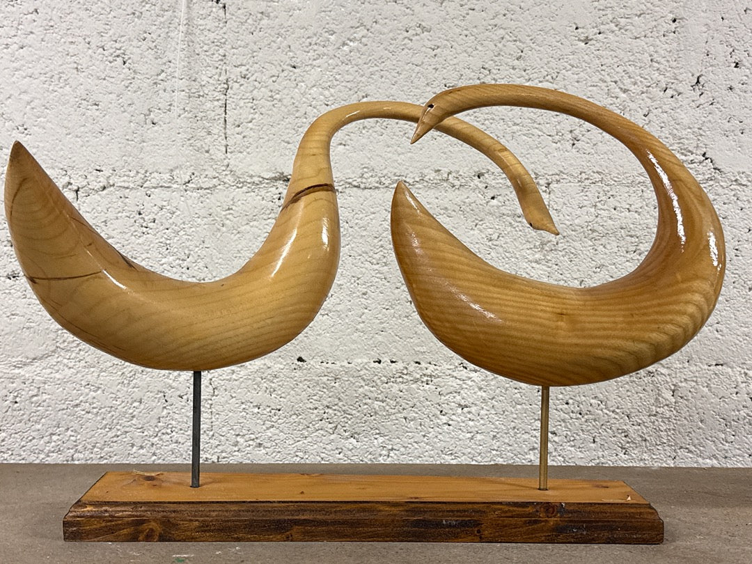 Sculpture Jean-pierre Feugnet – Oiseaux en bois