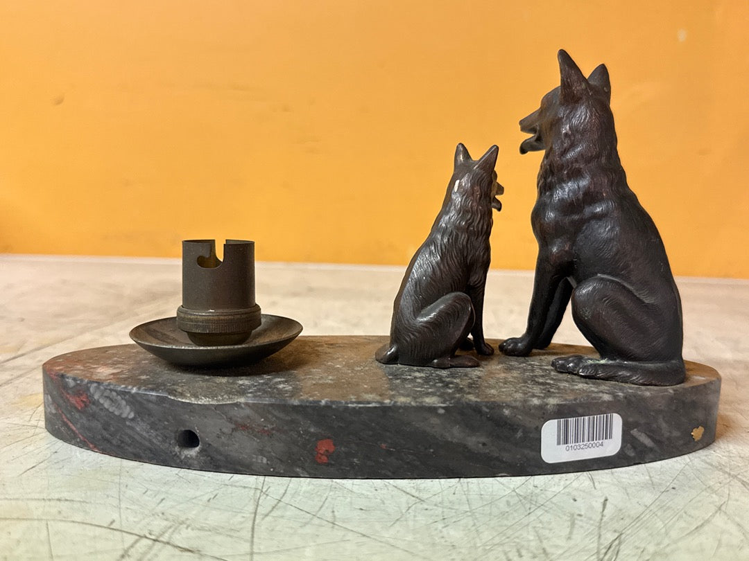 Lampe ancienne – Chiens en bronze et marbre