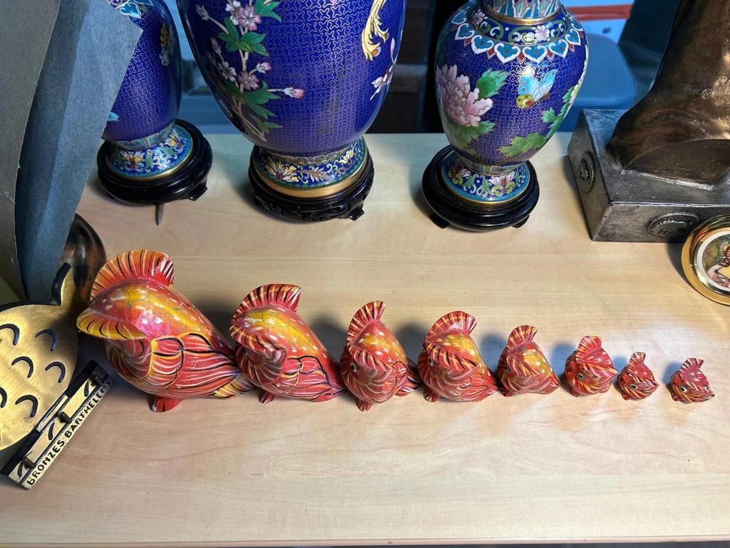 Lot de 8 Statuettes sculpté Chouette / Hibou