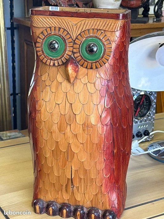 Porte Parapluie - Corbeille Hibou – Vintage – Rangement – Bois tressé