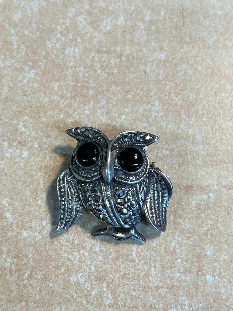Broche en argent 925 Nf et onyx noir Chouette / Hibou
