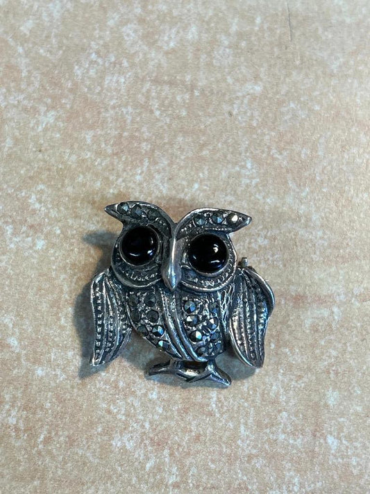 Broche en argent 925 Nf et onyx noir Chouette / Hibou