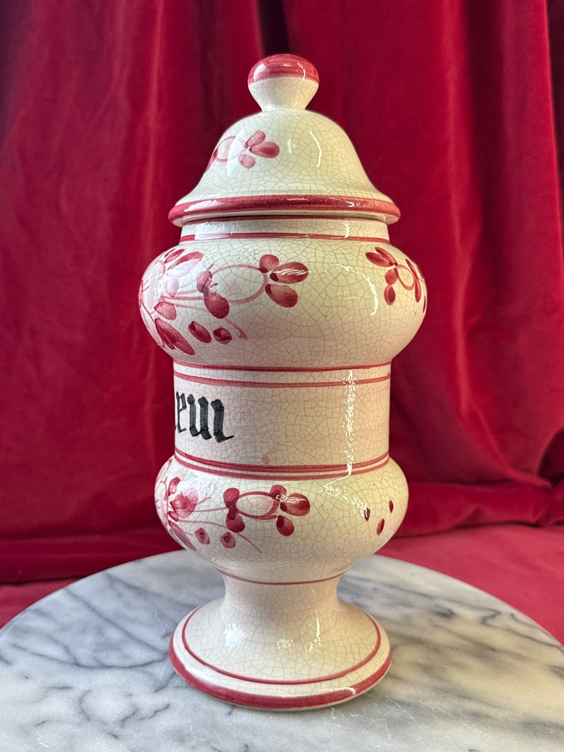 Pot décoratif de style pharmacie « Tilleul », céramique à fleurs roses