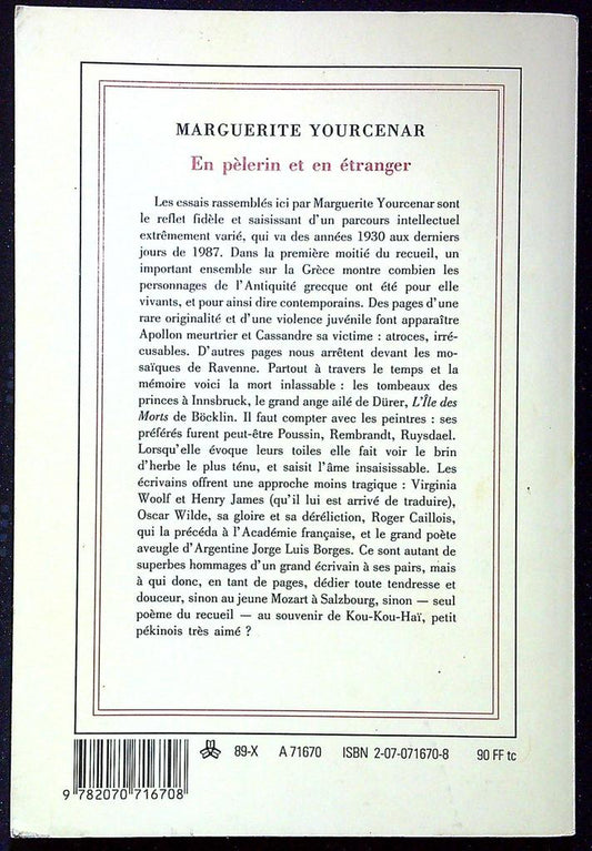 Livre – Marguerite Yourcenar – Littérature – Essais Nrf