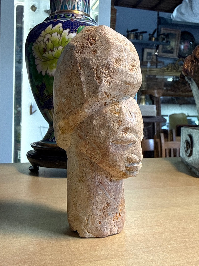 Sculpture Tête En Pierre - Art Africain - Déco Vintage