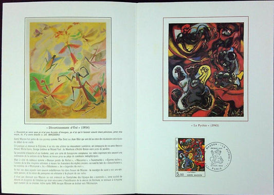 André Masson Enveloppe Dépliant Timbre 1er jour Encart Fdc Yvert et Tellier