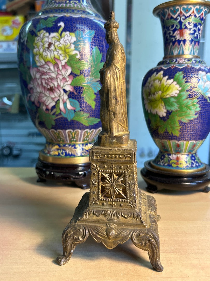 Statuette – Vierge Marie Et Enfant – Décoration – Métal Régule Dorée