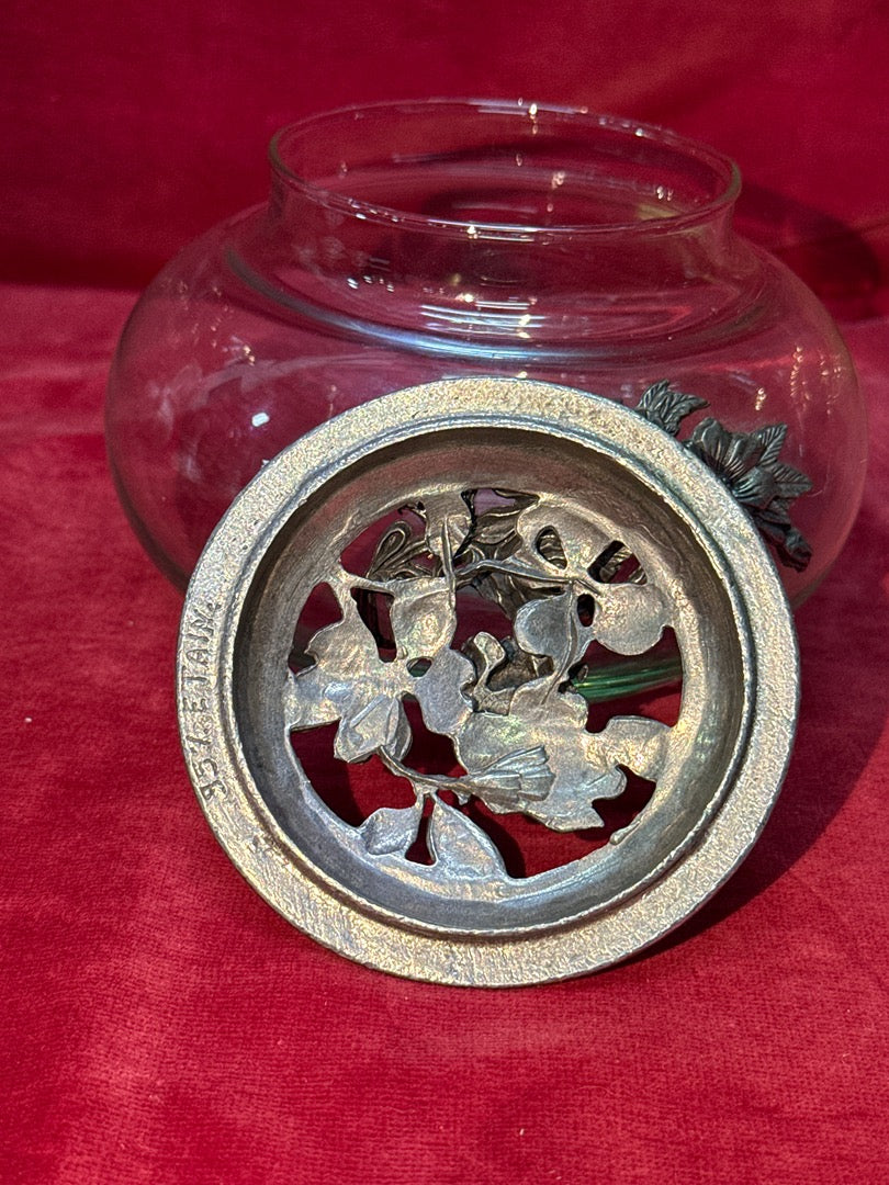Bonbonnière ancienne en verre et étain Art Nouveau