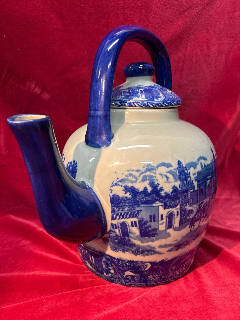 Grande théière Victoria Ware bleue et blanche