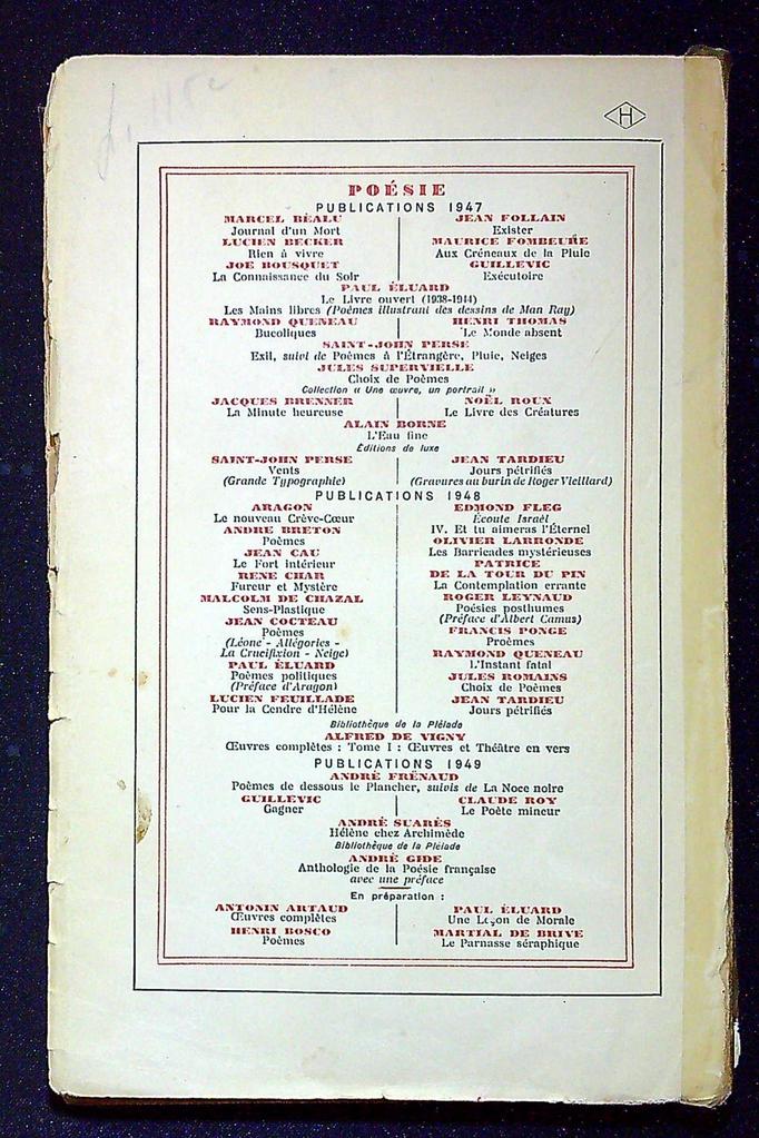 Livre Maurice Fombeure – Gallimard – Littérature – Édition 1950