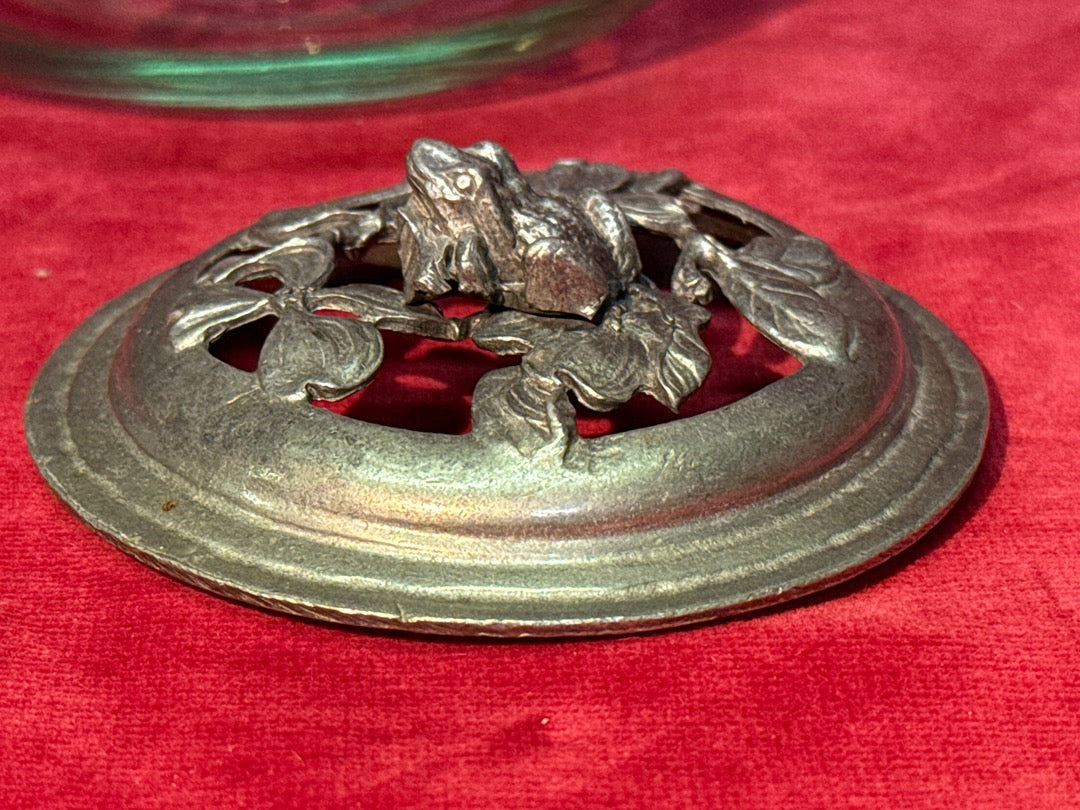 Bonbonnière ancienne en verre et étain Art Nouveau