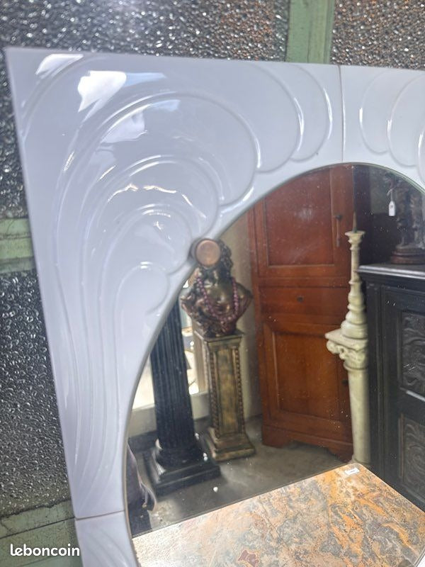 Miroir mural – Style Art Déco – Maison – Cadre blanc à vagues
