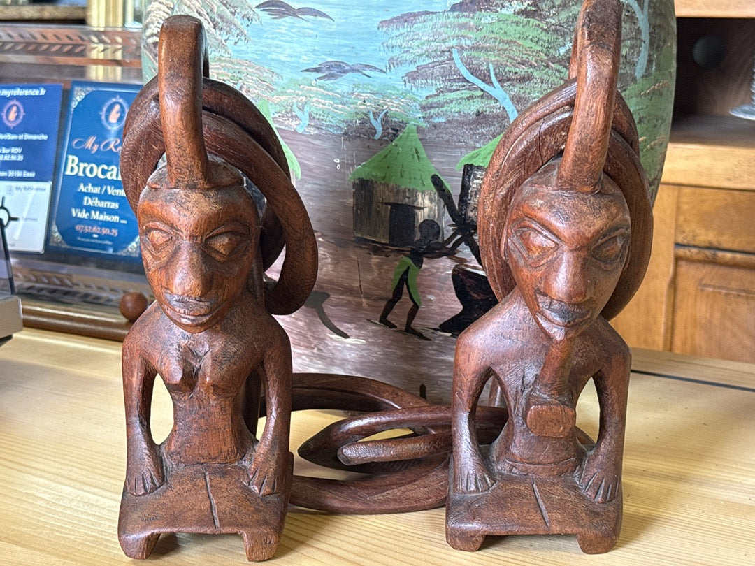 Ornement couple bois brun – Art africain – Décoration