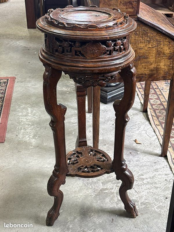 Sellette – Art d'asie – Mobilier – Bois sculpté et marbre - coffre