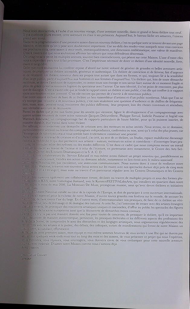 Programme Théâtre National Belgique Saison 2005-2006 noir