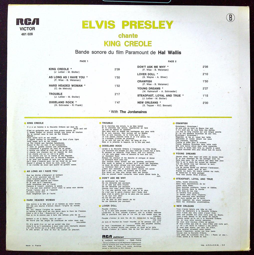 Vinyle Elvis Presley King Creole – Disque 33t