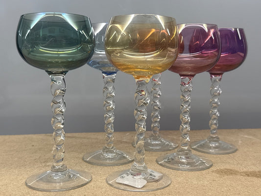 Service de 6 verres à pied – Style Roemer – Service de verres – Multicolores à pied torsadé