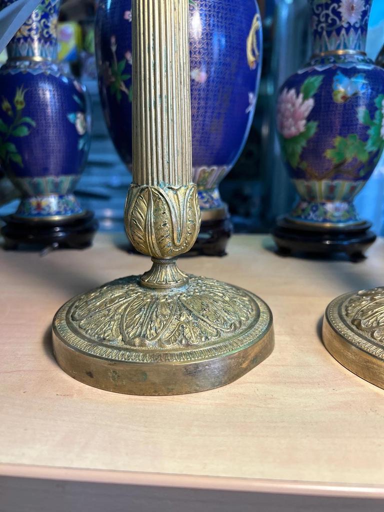Paire de Bougeoirs Anciens En Bronze Doré