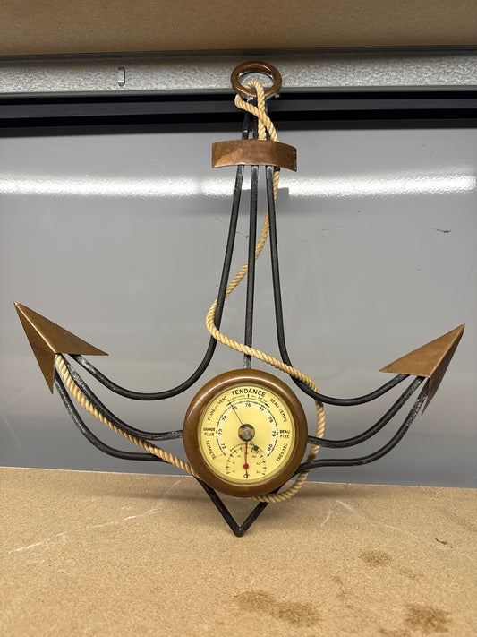 Baromètre thermomètre ancre – Vintage – Instruments de mesure – Métal et corde