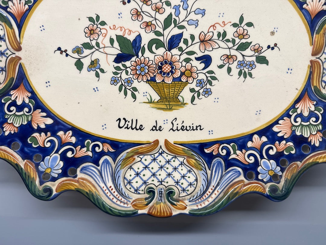 Plateau de service – Fourmaintraux Dutertre – Plateau – Céramique décor floral Desvres