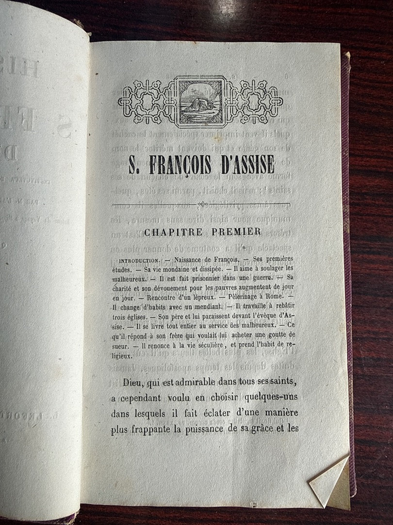 Livre ancien – Abbé Petit – Histoire de S. François d'assise – Cartonnage romantique rose 1851