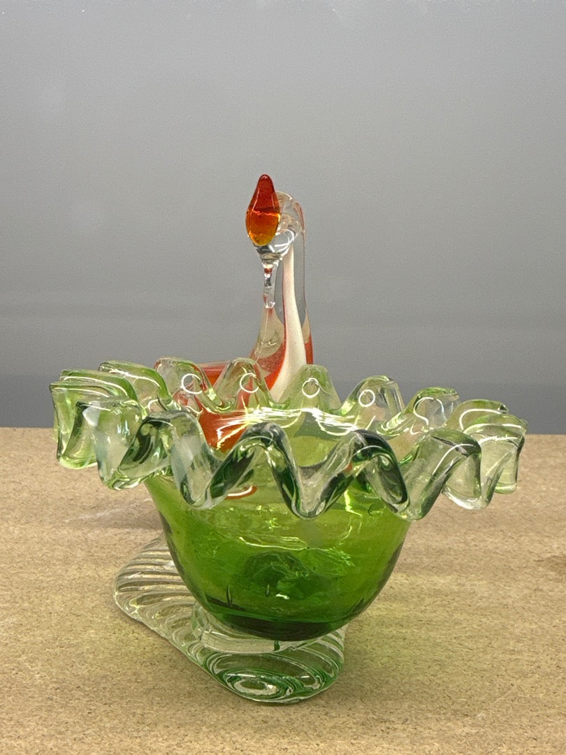 Vide-poche – Murano – Ornement – Coq en verre soufflé vert