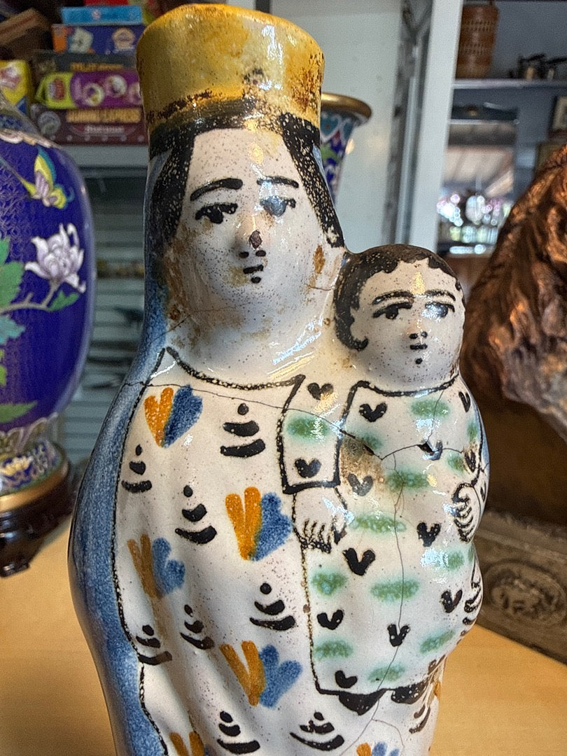 Statuette Vierge à l'enfant – Ornement – Céramique ancienne