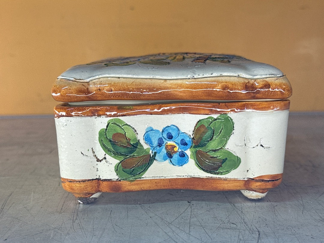 Boîte en céramique Deruta Italy – Motif oiseau et fleurs