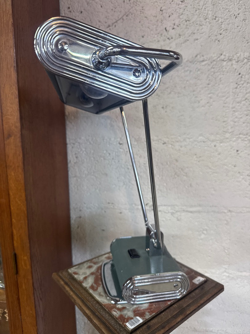 Lampe de bureau vintage – Style Art Déco chrome et vert