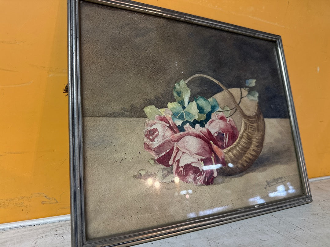 Peinture J. Mellinger – Roses et panier