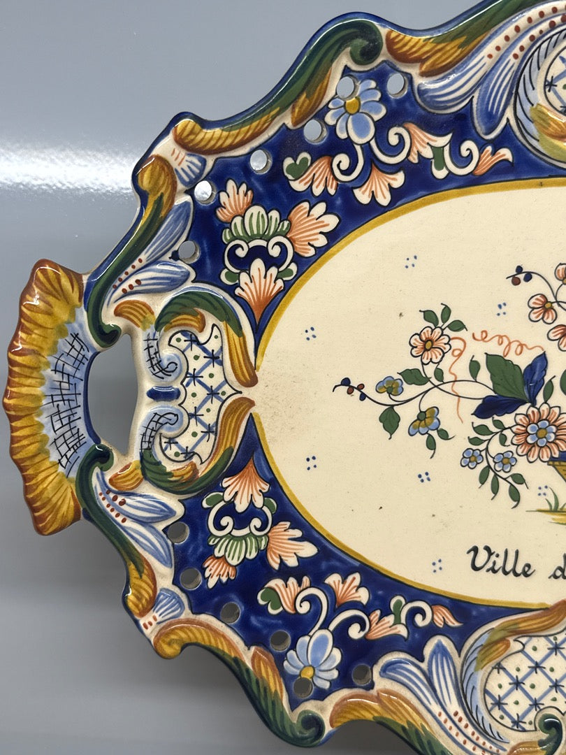 Plateau de service – Fourmaintraux Dutertre – Plateau – Céramique décor floral Desvres