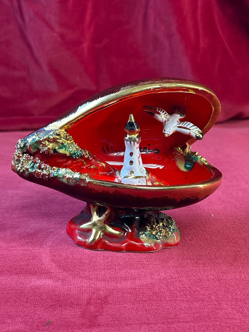 Lampe Coquillage moule en céramique avec phare et mouette Vallauris