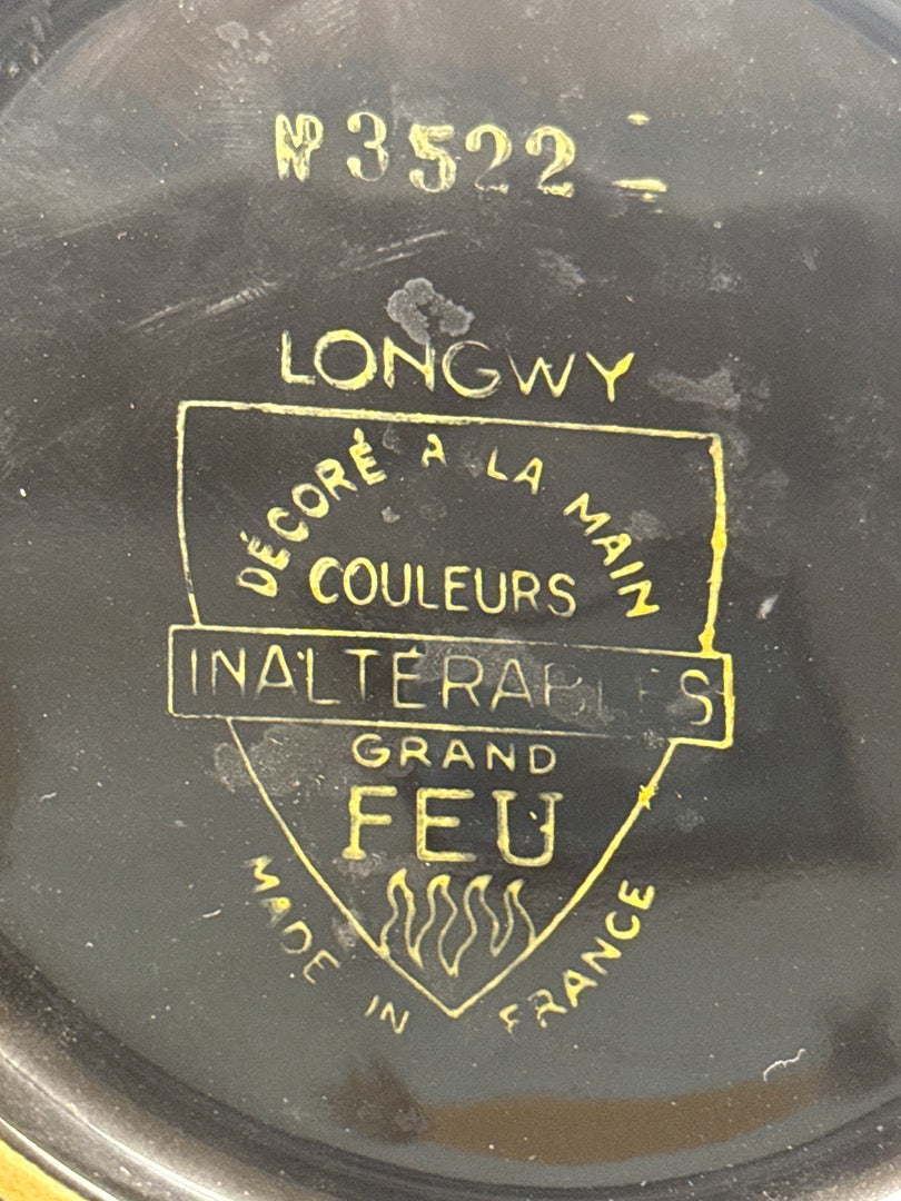 Assiette décorative – Longwy – Ornement – Oiseau polychrome fond noir