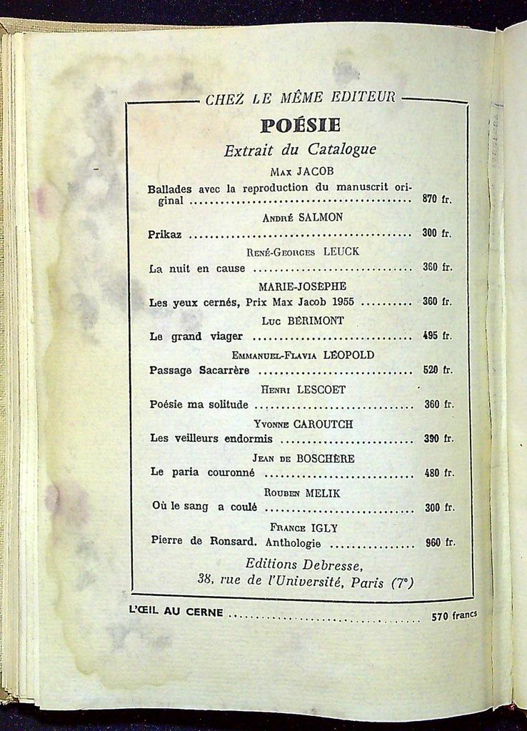 Livre – Christian Jauréguy – Poésie – L'oeil au cerne