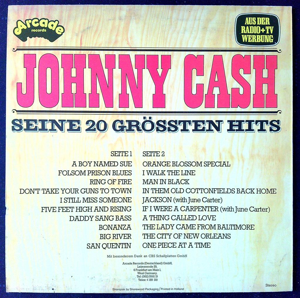 vinyle Johnny Cash Seine 20 Grössten Hits Arcade
