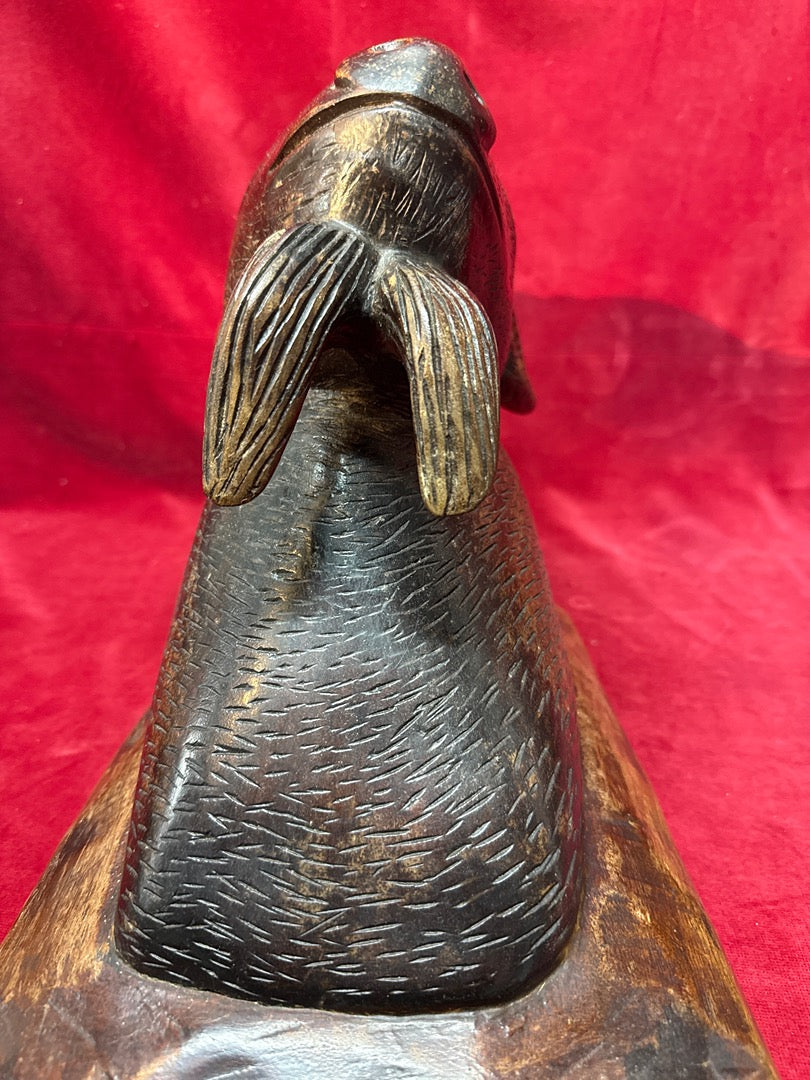 Trophée tête de bouquetin bois sculpté vintage