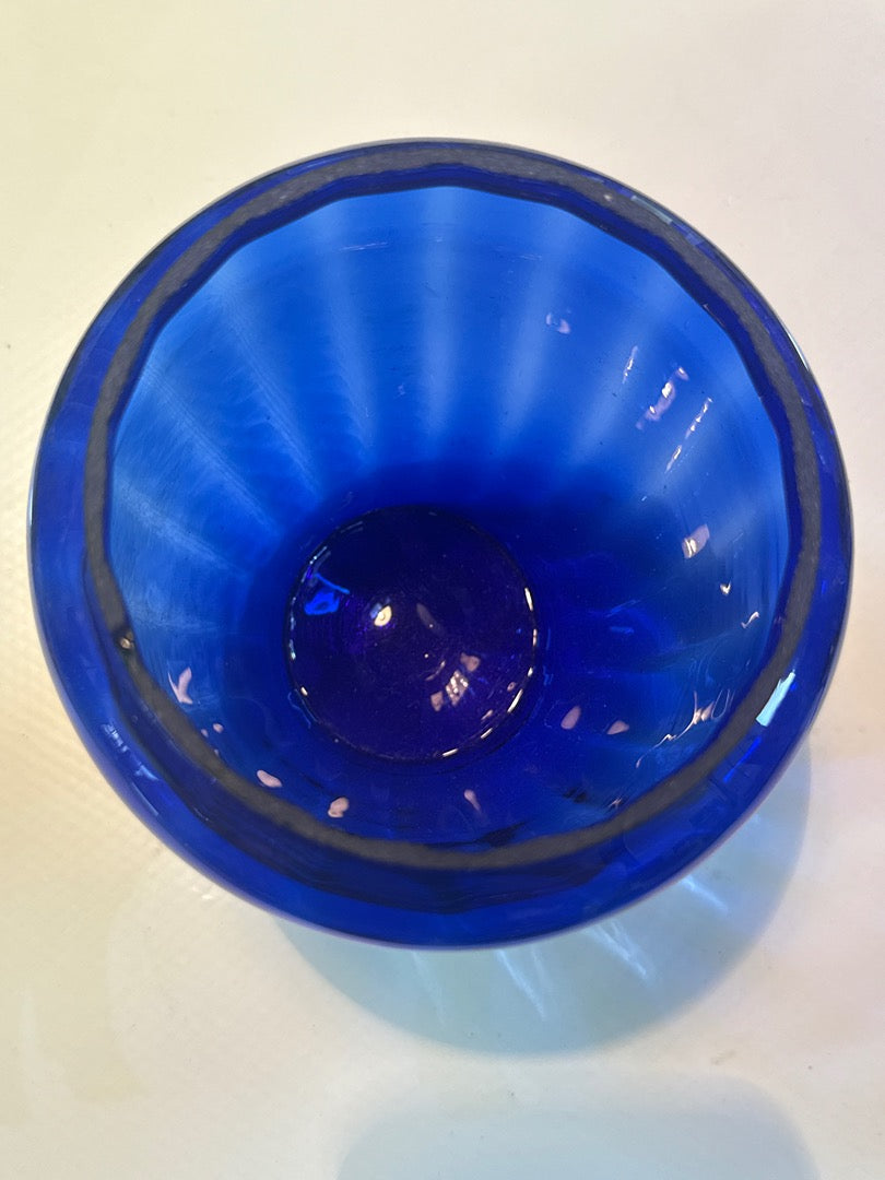 Bonbonnière pot en verre bleu support cocardes diable démon