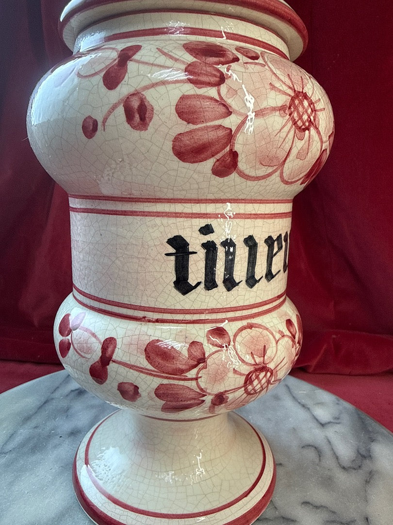 Pot décoratif de style pharmacie « Tilleul », céramique à fleurs roses