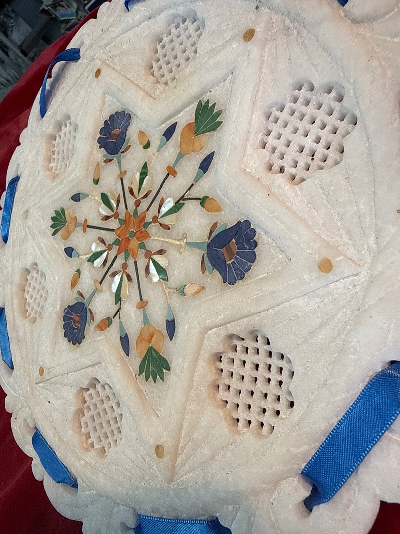 Plaque marbre blanc – Artisanat – Ornement – Pietra Dura