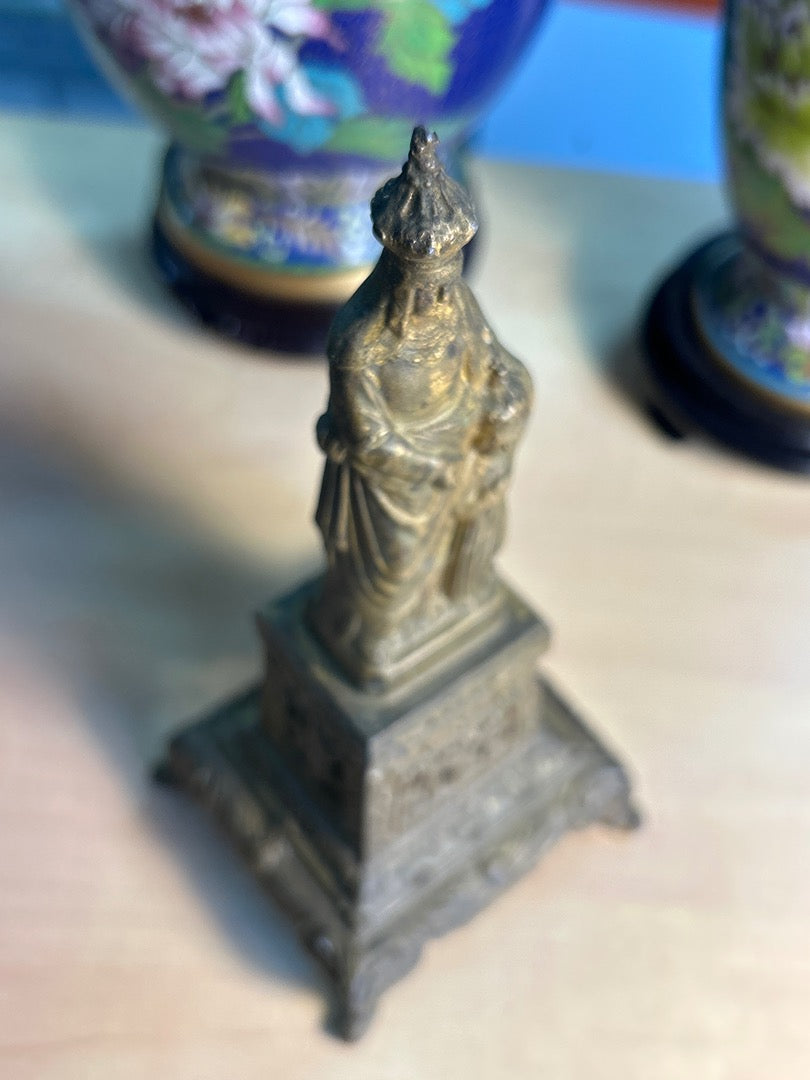 Statuette – Vierge Marie Et Enfant – Décoration – Métal Régule Dorée