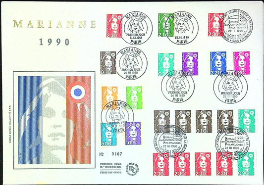 Marianne 1990 Enveloppe Dépliant Timbre 1er jour Encart Fdc Yvert et Tellier