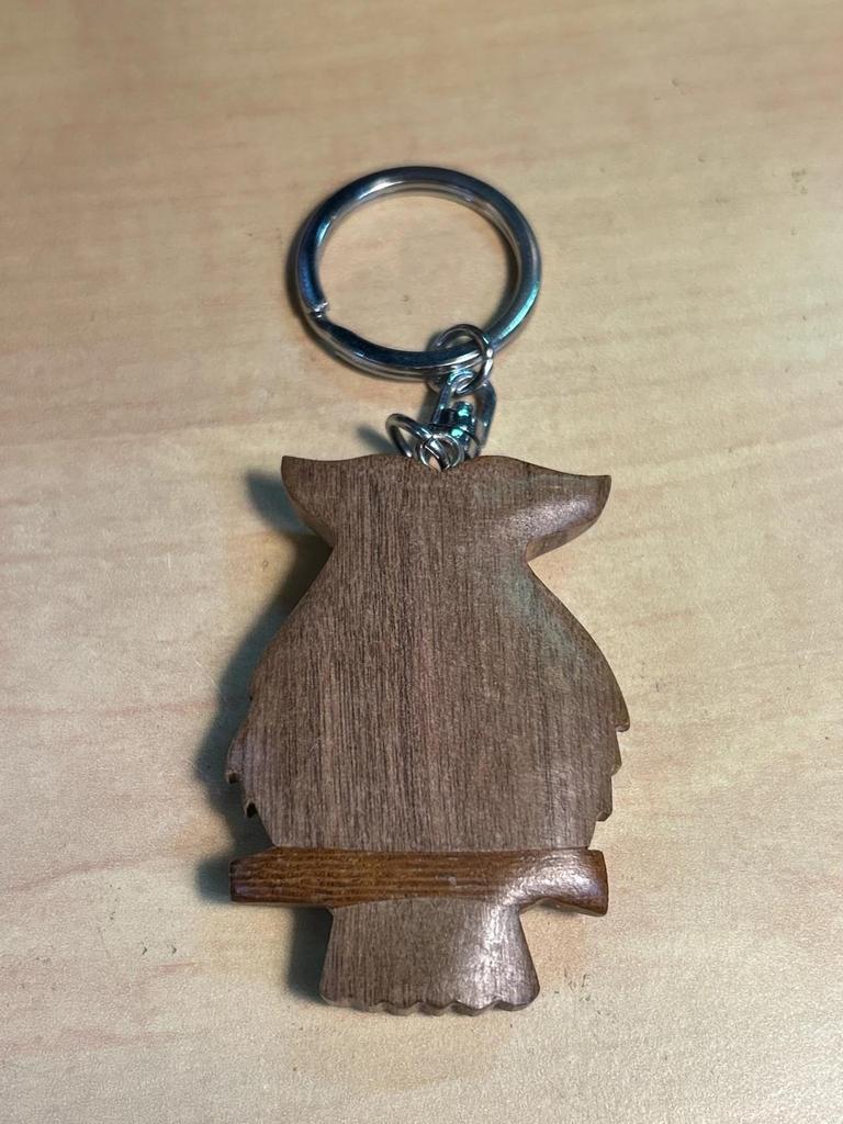 Porte clé sculpté Chouette / Hibou en bois