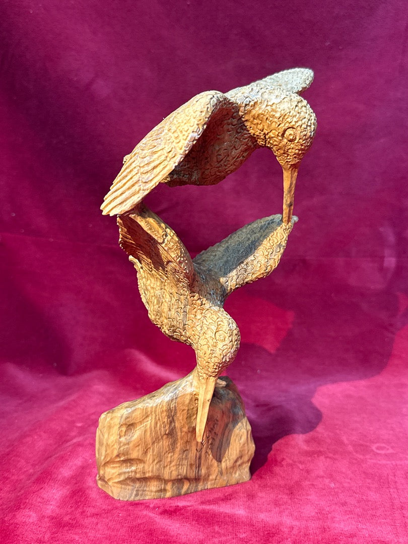 Sculpture bois oiseaux colibris Lechat 1973