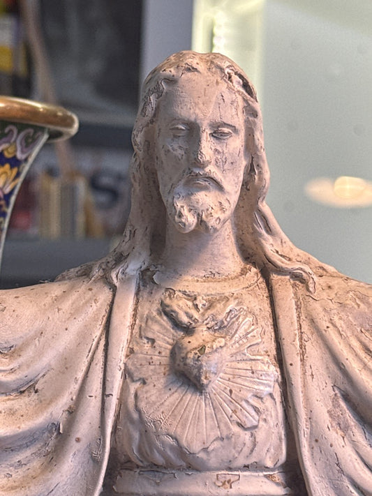 Statue Christ – Sacré-cœur – Ornement – Plâtre ancien